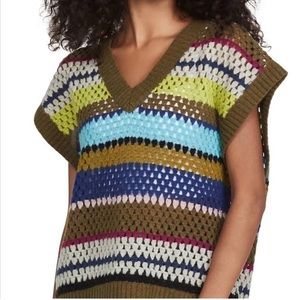 BAUM UND PFERDGARTEN Coletta Striped Crochet Knit V-Neck Sweater Vest